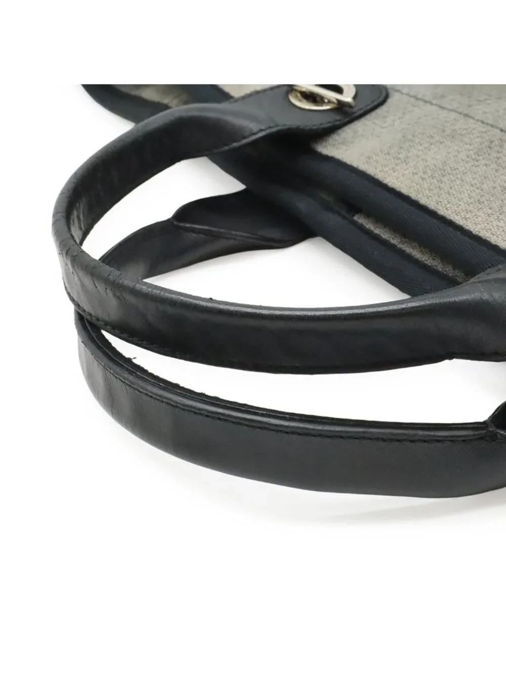 Chanel Deauville Tote GM Logo 2-Way Chain Shoulder Bag Canvas Leather Gray Black